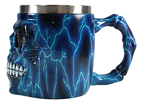 Taza de café con diseño calavera rayo azul 14 oz miniatura 5