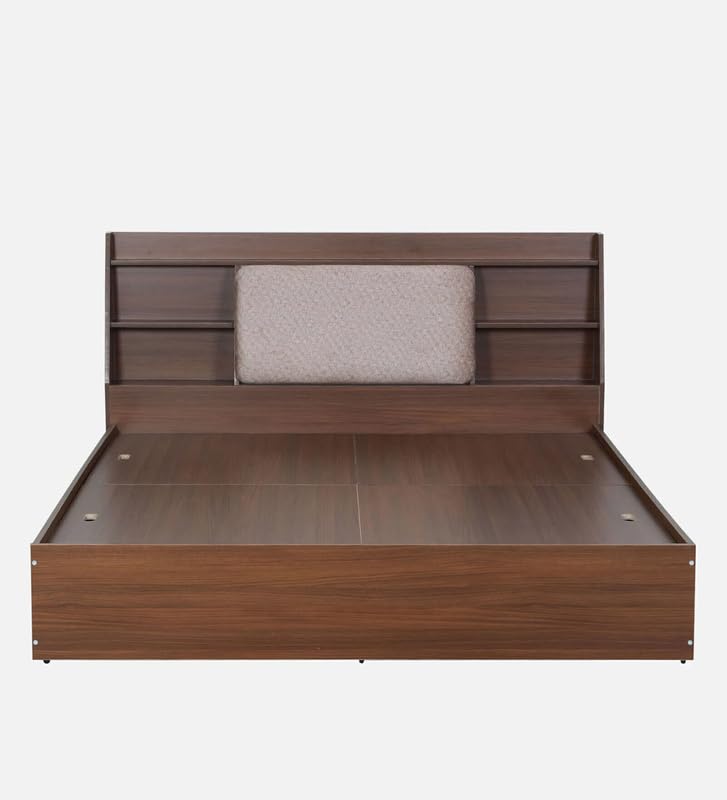 Image of Mintwud Pepperfry Engineered Wood Queen Size Bed Without Storage | Wooden Double Bed Cot with Upholstered Headboard Shelf for Bedroom, Living Room & Hotel (Walnut Finish)