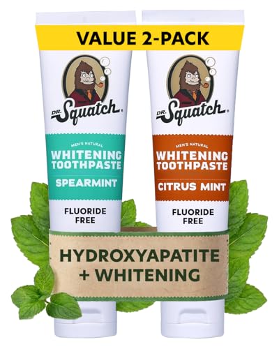 Dr. Squatch Hydroxyapatite Toothpaste Whitening - Natural Fluoride-Free Toothpaste - Enamel Support - Day & Night Set - Citrus Mint & Spearmint (4.7 oz 2-Pack)