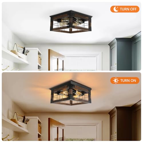 Farmhouse-Flush-Mount-Ceiling-Light-4-Lights-Rustic-Wood-Square-Ceiling-Light-Fixture-Kitchen-Light-Fixture-Farmhouse-Light-Fixtures-for-Dining-Room-Kitchen-Livingroom-Bedroom-Porch Farmhouse Flush Mount Ceiling Light 4 Lights Rustic Wood Square Ceiling Light Fixture Kitchen Light Fixture Farmhouse Light Fixtures for Dining Room Kitchen Livingroom Bedroom Porch
