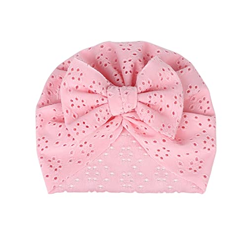 Newborn Baby Turban Hat with Bow, Breathable Cotton Newborn Baby Girls Boys Hospital Hat Headwear Photo Shoot Props Pink