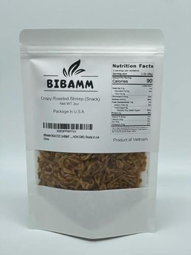 Bibamm Roasted Shrimp 3Oz- 100% Natural, Dried Shrimp, Dried Seafood Snack, Resealable Bag, Non Gmo, Ready To Eat #TOP2