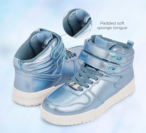 Image of LUCKY STEP Women High Top Fashion Sneakers Ankle Boots | Basketball Walking Tennis Shoes Platform Hook and Loop Faux Leather Sneaker