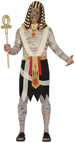FIESTAS GUIRCA | Costume de Momie Pharaon pour Homme (48-50/M) - Robe, Ceinture, Coiffe et Col - Costumes d'Égyptiens et Momies pour Halloween, Carnaval et Fêtes Costumées - Adulte - Beige et Noir