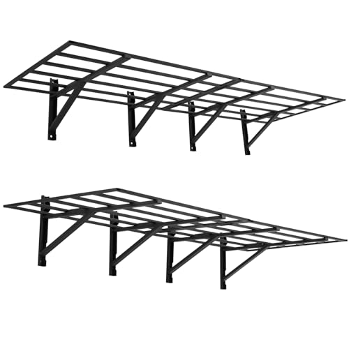 TROPOW 2 Pack Garage Storage Shelving Wall Mounted,1600 Lbs Heavy Duty Sturdy Storage Shelves, Warehouse Racks Folding Storage Tool Shelves for Garage, Warehouse, Laundry, 2x6ft, Black