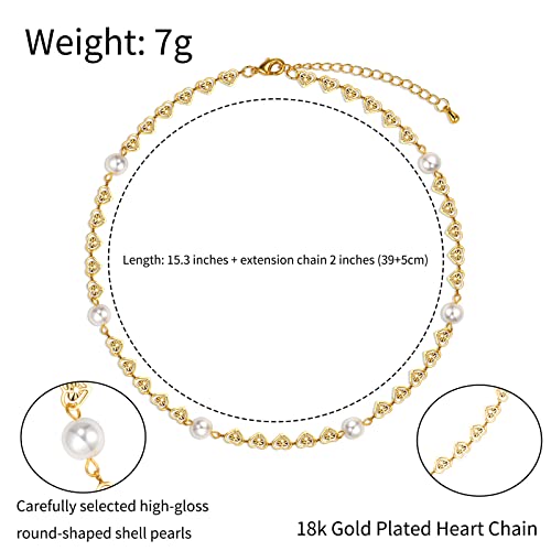 Cowlyn Love Heart Choker Necklace Link Pearl 18K Gold Infinite Elegant Forever Short Chain Dainty Cute Statement Valentine's Day Gift Jewelry Women And Teen Girls #TOP4