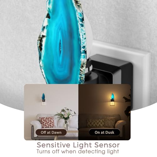 Image of Briignite Agate Night Lights Plug into Wall, Dimmable Night Lights with Adjustable Brightness, LED Nightlight with Dusk to Dawn Sensor, Blue Healing Stone Agate 3000K Warm White for Hallway Bedroom