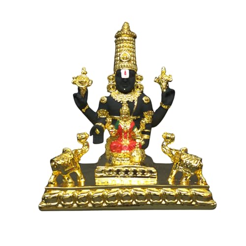 Image of Gold Art India Idol Tirupati Balaji Gajalakshmi |Gold Plated Venkateswara Swamy Gold Plated Statue with Elephant for House Warming Puja Room Gifting Home & Office Decor Showpiece (6 inch,580gm)
