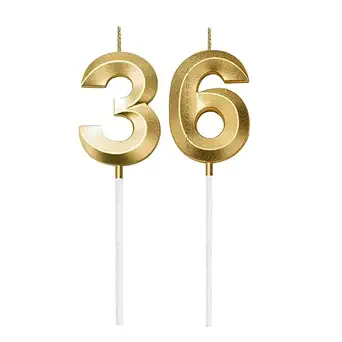 AR Giftzadda 36 Number Golden 3D Candle Cake Topper for 36th 63rd Birthday/Anniversary Cake Decorations Party Celebrations Pack of 1 (36 Gold)