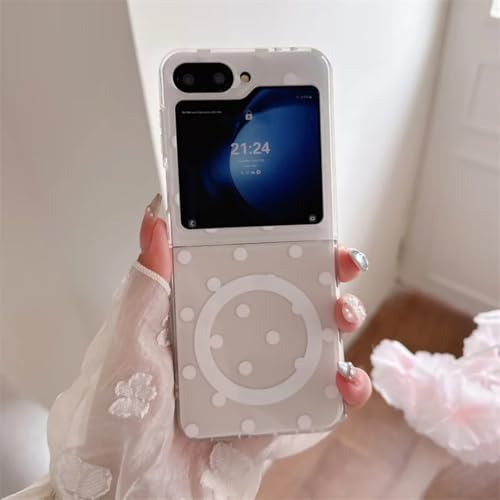 Coque Galaxy Z Flip 3 5G Blanc à pois avec fixation magnétique intégrée