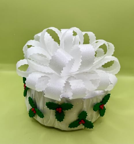 Handmade Christmas Cake Topper – Elegant Bow Decoration for Holiday Cakes, Large 6-Inch Ribbon Bow (Zigzag Edge)