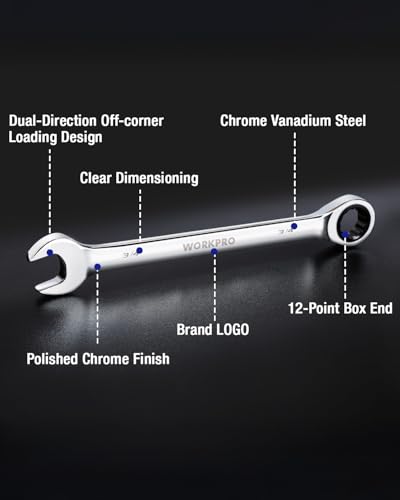 Image of WORKPRO 3 /4 inch Ratcheting Combination Wrench, Mirror Polish Chrome Plating