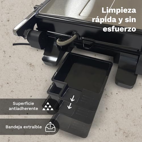 Parrilla grill eléctrica Grunkel 1000-2000W forma parilla barbacoa dos dimensiones, Antiadherente con Apertura 180° (2000W Grande) - imagen 6