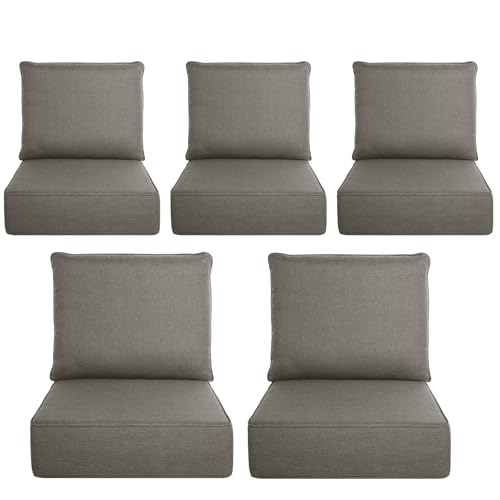 Image of Luxury 6 inch Thick Outdoor Cushion Set 5-22x24 Patio Furniture Cushions with 28D High-Density Foam, Water-Resistant & Fade-Resistant Fabric, Removable Covers for Patio Furniture Sofa Couch -Grey