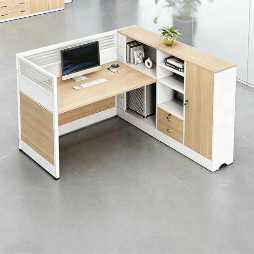 Modern Office Workstation Desk with Frosted Glass Partitions, Built-in USB Charging Hub & Cable Management, Modular Computer Desk for Co-Working and Corporate Spaces (C-Right, One Person)