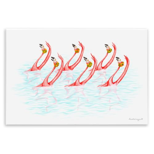 Synchronized Flamingo Bird, 10 x 15 Inch Mounted Print on Wall Plaque