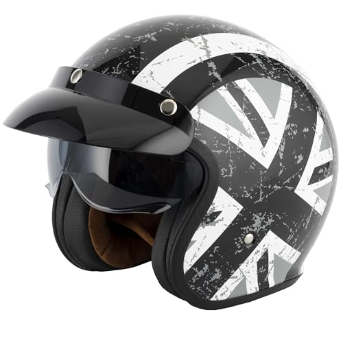 VCAN H589 Open Face Motorcycle Helmet, Black Jack (M)