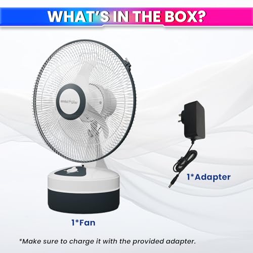 Image of amiciSolar 12-Inch Rechargeable Table Fan - Portable 3-Speed AC /DC Fan with 14-Hour Battery Backup, Silent Operation, and Table Mount​