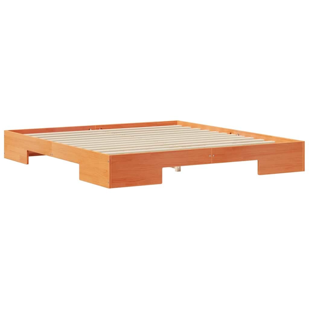 Estructura de Cama Marrón de Madera Maciza de Pino, Base de Suelo con Diseño Rectangular y Textura Suave para Dormitorio, Construcción Fuerte y Estable, Fácil Ensamblaje,