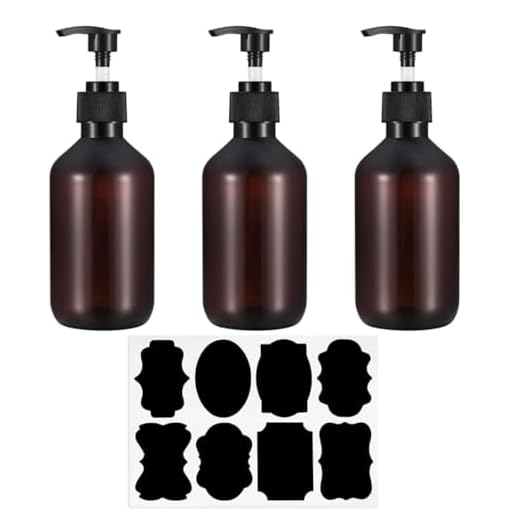 300 ml Pumpspender, 3 Stück Leere Shampooflaschen, Duschgelspender Flasche zum Befüllen, Seifenspender Pumpflaschen nachfüllbare für Dusche Lotionen Shampoos,mit Etikett