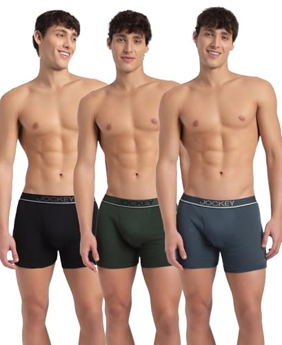 Image of Jockey 8009 Men Super Combed Cotton Rib Solid Boxer Brief with Ultrasoft and Durable Waistband (Pack of 3)