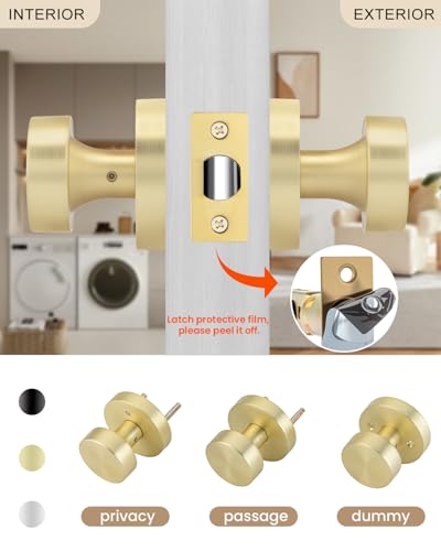 Image of Haidms Brushed Gold Door Knobs Passage, Heavy Duty Zinc-Alloy Closet Door Knobs, Gold Interior Door Knob for Hallway & Closet, Round Ball Design(8 Pack)