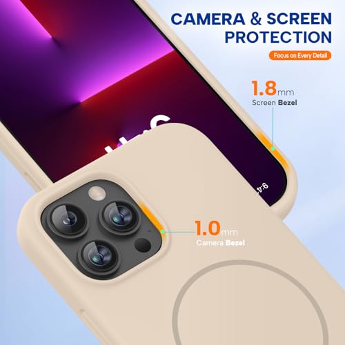 Image of Miracase Magnetic for iPhone 13 Pro Case, [Soft Anti-Scratch Microfiber Lining], Compatible with MagSafe, Liquid Silicone Shockproof Drop Protection Phone Case for 13 Pro, Sand