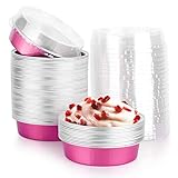 Beasea Mini Pie Tins with Lids, 4 Inch 50 Pack Mini Disposable Tart Pans, 8 Oz Rose Red Aluminum Pie Pan Tin Tart Pans Round Oven Baking Cake Pan for Pie Tart Quiche