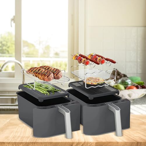Fukamou Airfryer Zubehör, Wiederverwendbar Fritteusen Accessories, Enthalten Silikontopf, Luftfutter, Ölbürste, Ständer, Lebensmittelzange, 6 STK – Bild 4