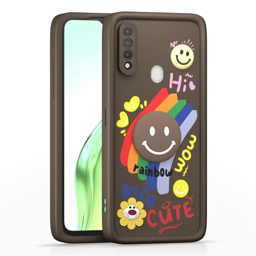 Image of Pikkme Back Cover for Oppo A31 | Soft Silicone| Cute Rainbow Smile & 3D Cartoon Flower Design | Shockproof Raised Camera Protection Bumper Case (Brown)