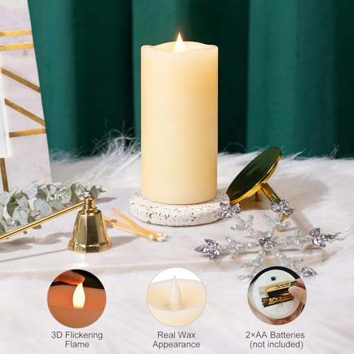 Image of 1PCS, 3 x 6 inches Flameless Candle with Remote Control, 3D Flickering Wick, Real Wax, Battery Candles,with Timer,Battery Powered Candles,for Holiday Home Decor,Ivory