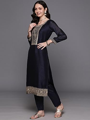Image of INDO ERA Women's Polyester A-Line Viscose Kurta Pant With Dupatta Set