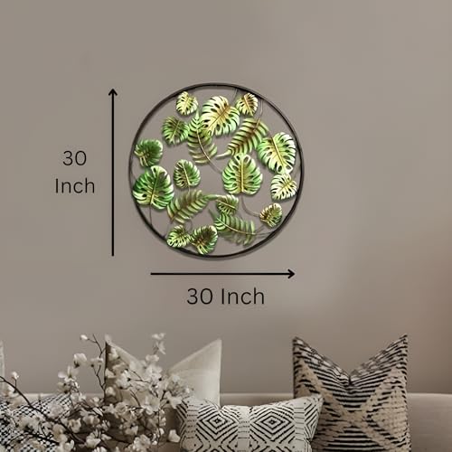 Image of Iron Large Round Leaf Handcrafted Multicolor Metal Abstract Wall Art Decorative Wall Frame Sculpture for Living Room Bedroom Drawing Room Home Decor