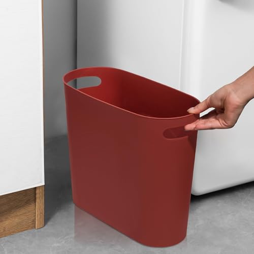 Image of rejomiik Small Trash Can, 3.5 Gallon Slim Garbage Can Plastic Waste Basket with Handles Container Bin for Narrow Spaces Bathroom, Bedroom, Kitchen, Office at Home, Red