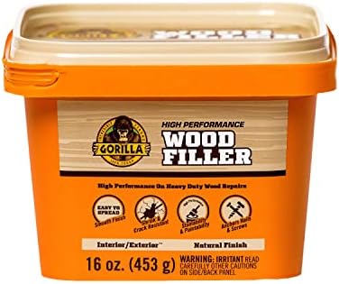 Gorilla All Purpose Wood Filler, Natural Finish, 16 Ounce Tub (Pack of 1) - Water Resistant for Indoor or Outdoor Projects and Repairs