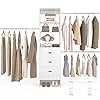 96 Closet Organizer System with 3 Hanging Rods Without 3 Storage Shelves 8FT Closet Systems Wall Mount Bedroom Wardrobe with 3 Wood Drawers Adjustable Garment Rack from 5 to 8FT White