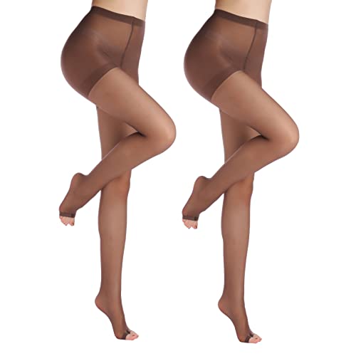 YAGAXI 20D toeless pantyhose - 2 Pairs Control Top open toe pantyhose for women(S, Coffee)