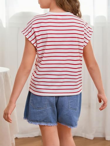 Image of SOLY HUX Girl's Cute Striped T Shirts Short Sleeve Heart Casual Teen Tee Tops Preppy Clothes
