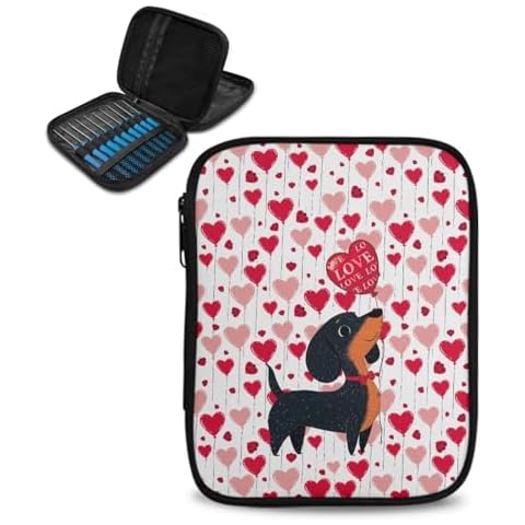 Vanideaoty Puppy Crochet Hook Case Breathable Love Knitting Needle Case Portable Valentines Day Decoration Crochet Storage Organizer for Swing Crochet Hooks, Needles and Accessories Cover