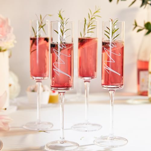 Image of AW BRIDAL 4Pcs Mr and Mrs Champagne Flutes with Silver Wedding Cake Knife