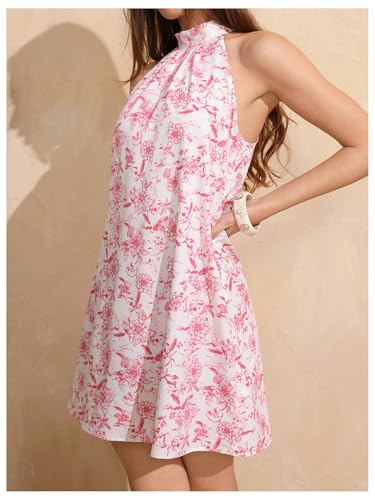 Image of Floerns Women's Sleeveless Floral Print Sundress Halter Neck A Line Short Dress