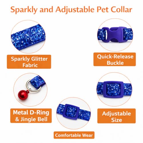 Image of Emily Pets Glitter Velvet Breakaway Cat Collar with Bell | Soft Nylon Safety Collar for Cats | Mixed Colors (1 Piece)