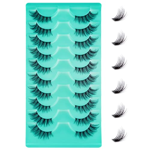 Leipple Halbe Falsche Wimpern 10 Paare - 3D Künstliche Wimpern Set Wiederverwendbare natürliche Wimpern (Grün-1002)