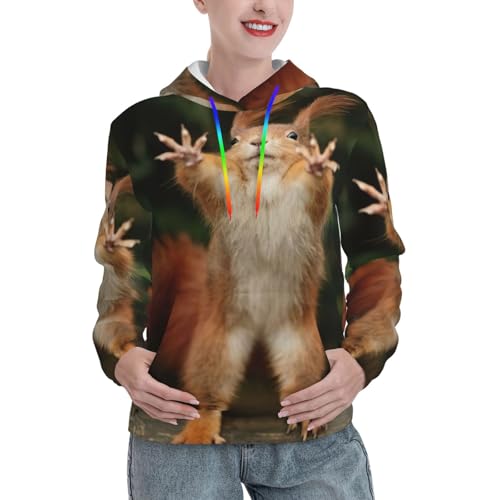 Sweat à capuche écureuil amusant pull ajusté femme avec poche