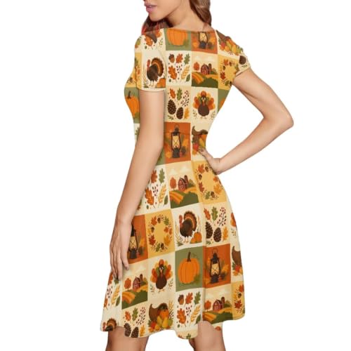 Image of Forchrinse Summer Dresses for Women Crew Neck Short Sleeve Midi Dress Casual Beach Vacation Sundress