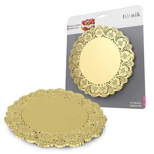 IUNIK–150 Pcs 12 Inch Disposable Doilies Paper, lace placemats, gold placemats,disposable placemats, Paper Doilies, Foil Paper Doilies Bulk for Tableware Decor Weddings Cakes Party Wedding Decor