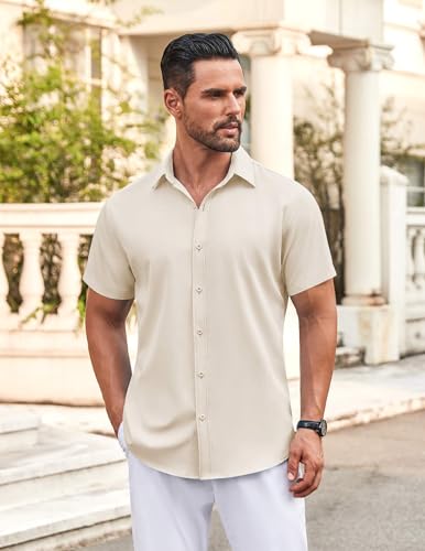 COOFANDY Men's Button Down Shirt Short Sleeve Dress Shirt Casual Beach Summer Wedding Shirt - Image 4