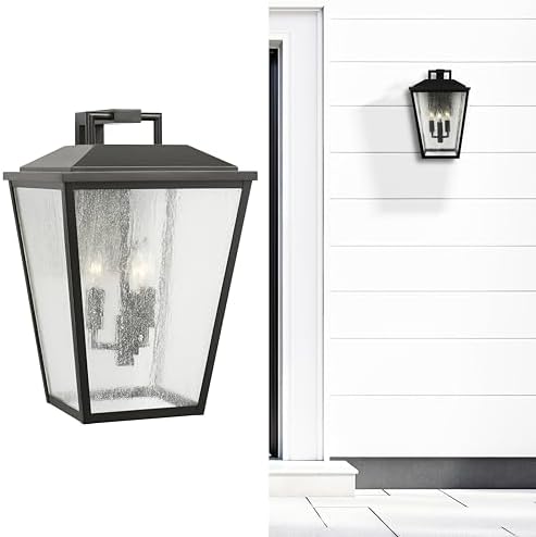 Scott Living 3-Light Kennewick Transitional Outdoor Wall Lantern in Antique Bronze Finish with Clear Seeded Shade DJO1113ANBZ, Outdoor Light Fixture for Front Porch Decor and Wall Lights