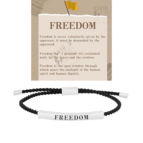 sunglnl Freedom Bracelet for Women, Gift Card Memorial Stainless Steel Tube Rope Gold Silver Bracelets Braided Turning Point Patriot Pray USA Adjustable Bracelets Man Jewelry (FD Black Silver)