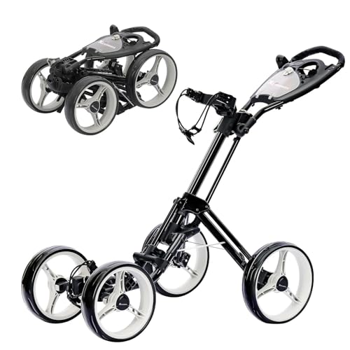Image of XDriveMax GC53 4 Wheel Golf Push Cart, One-Click Folding Golf Trolley Lightweight Golf Bag Pull Cart Caddy Cart for Golf Clubs and Golf Bag with Cup Holder Scorecard Holder /Storage Compartment